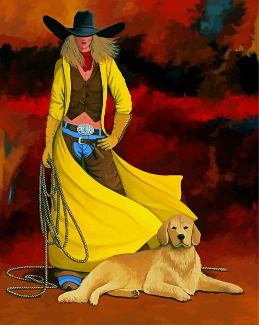 Cowgirl And Dog diamond painting
