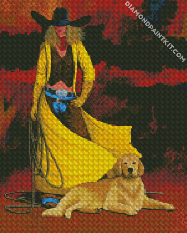 Cowgirl And Dog diamond painting