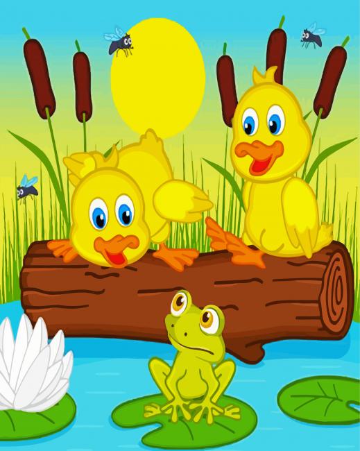 Cute Chicks And Frogs diamond painting