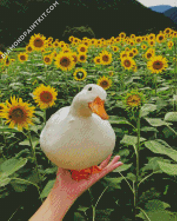 Cute Duck And Sun Flowers diamond painting