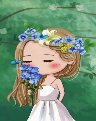 Cute Girl Smelling Flowers diamond painting