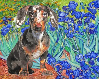 dachshund And Irises diamond painting