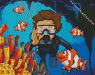 Diver And Fishes diamond painting