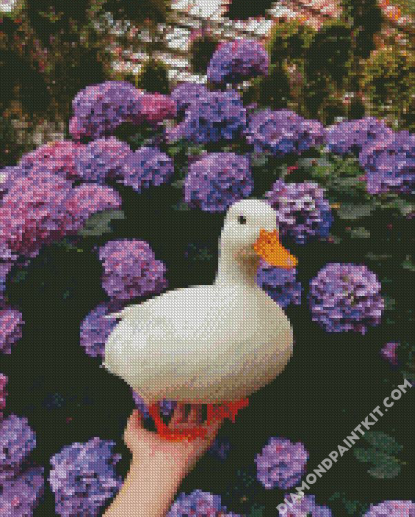 Duck And Purple Flowers diamond painting