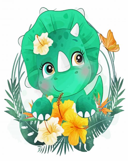 green dinosaur illustration diamond painting