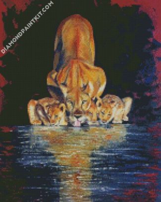 Lioness With Cubs diamond painting