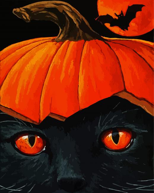 pumpkin black cat diamond painting