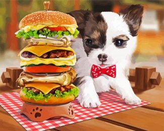 Puppy And Hamburger diamond painting