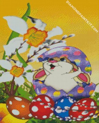 Rabbit And Egges And Flowers diamond painting