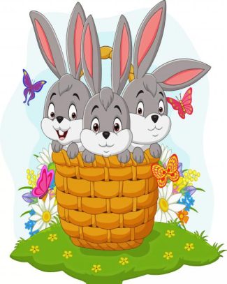 Three Rabbits In Basket Vector diamond painting