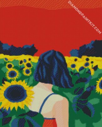 woman in a filed of sunflowers diamond paintings