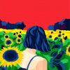 woman in a filed of sunflowers diamond painting
