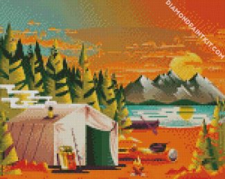Camping Forest Illustration diamond painting