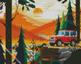 Car In The Wood diamond painting