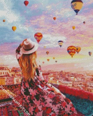 Lady Enjoying The Hot Air Balloons In Cappadocia diamond painting