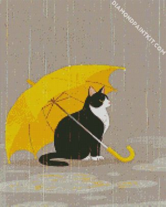 Yellow Umbrella And Kitty diamond painting