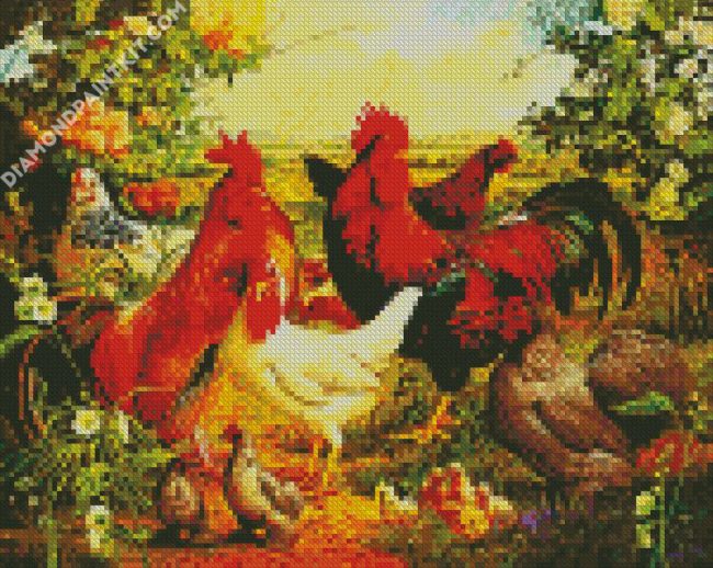 Chickens And Hens In Farm diamond painting