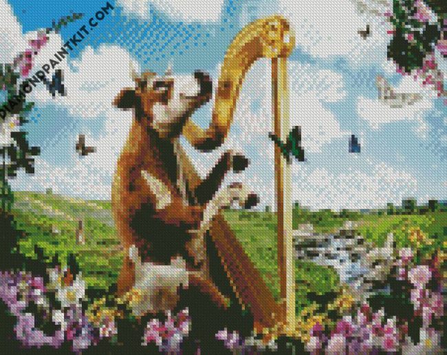 Cow Playing Harp diamond painting