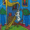 Dog Playing Harp diamond painting