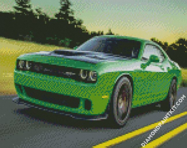 Green Dodge Challenger Hellcat Car diamond painting