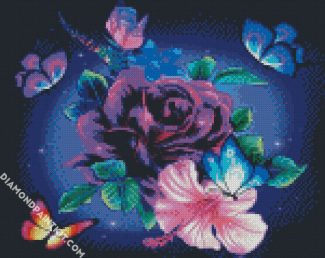 Violet Rose And Butterflies diamond painting