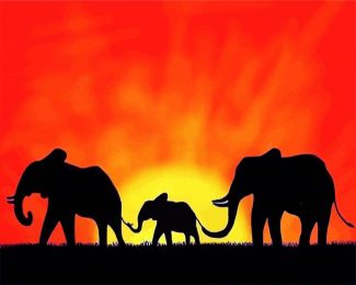 African Sunset Elephants diamond painting