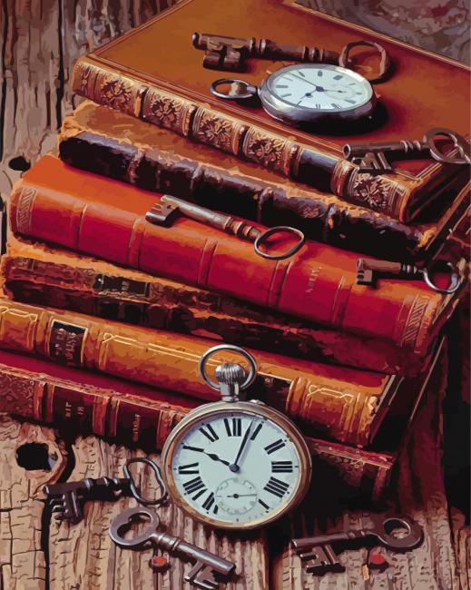Antique Books And Watches - 5D Diamond Painting 