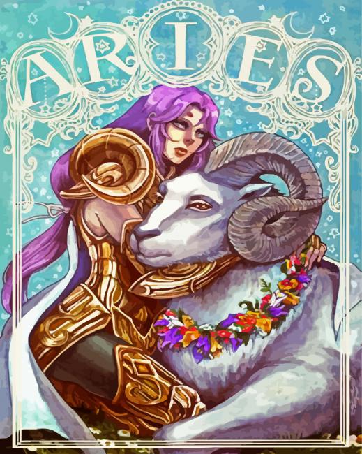 Aries Zodiac Illustration - 5D Diamond Painting - DiamondPaintKit.com