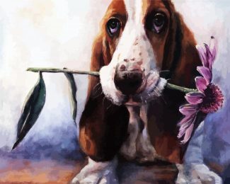 Basset Hound And Flower diamond painting