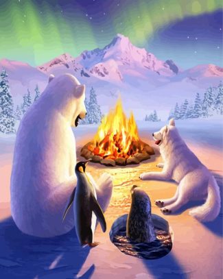 Bear With Wolf and penguin diamond painting