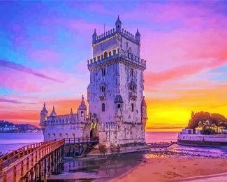 Belem Tower At Sunset In Lisbon Portugal diamond painting