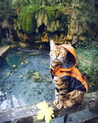 Bengal Cat With Raincoat diamond painting
