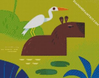 Capybara And White Bird diamond painting