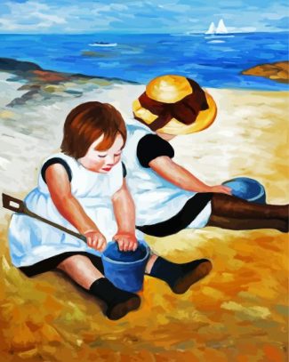 Children Playing On The Beach Cassat diamond painting