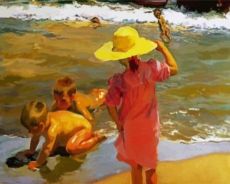Children On The Seashore By Sorolla diamond painting