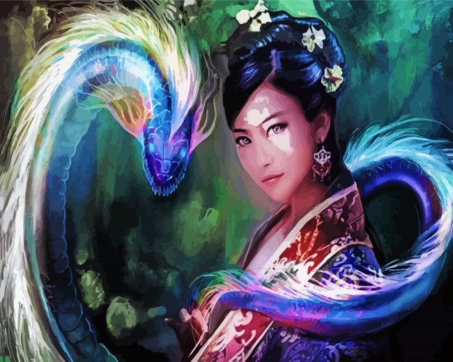 Chinese Girl And Dragon - 5D Diamond Painting 