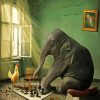 Elephant And Rooster Playing Chess diamond painting