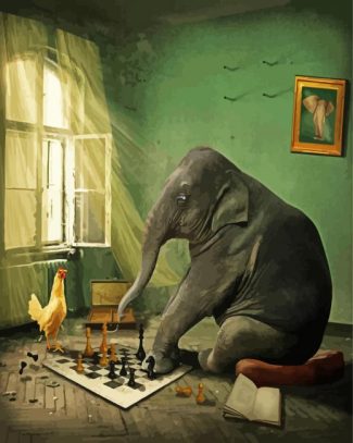 Elephant And Rooster Playing Chess diamond painting