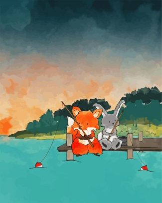 Fox And Rabbit On Dock diamond painting