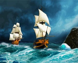Galleon Sailing Ships In Sea diamond painting