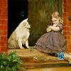 Girl And Dog On Doorstep diamond painting