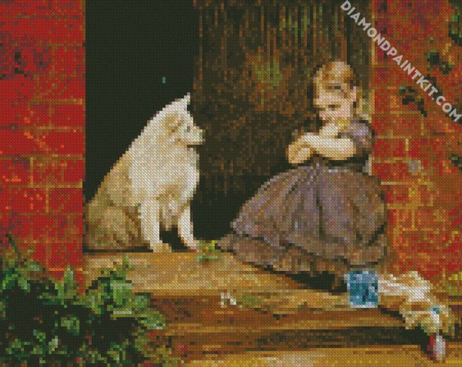 Girl And Dog On Doorstep iamond painting
