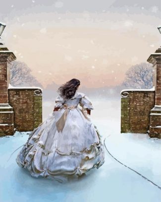 Girl With Ball Gown In Snow diamond painting