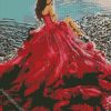 Girl With a Red Ball Gown Dress diamond painting