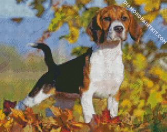 Beagle Dog Fall Leaves diamond painting