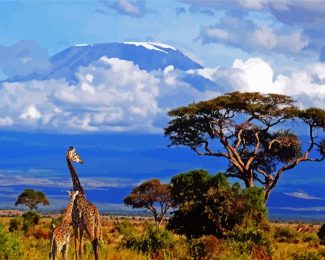 Kenya Mount Kilimanjaro And Giraffes diamond painting