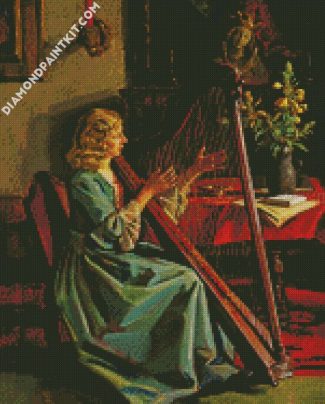 Lady Playing Harp diamond painting