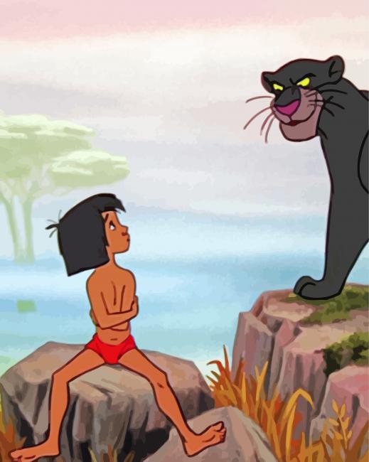 Little Mowgli And Bagheera - 5D Diamond Painting 