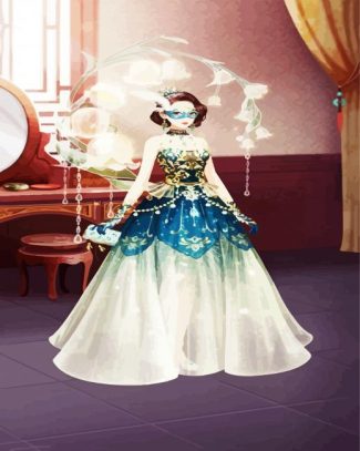 Masked Girl Wearing a Ball Gown Dress diamond painting