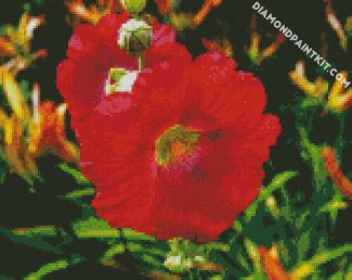 Red Blooming Hollyhocks diamond painting